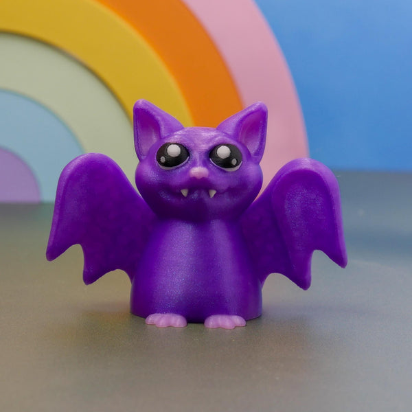 Purple bat figurine, kawaii vampire bat collectible for Halloween or desk