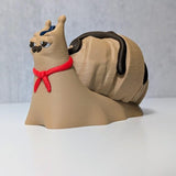 Le Escargôutier™, a croissant snail with a mustache and red neckerchief, gazes smugly to the side with his flaky shell coiled behind him.