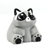 A cute, very fat, gray raccoon sits on a white background.