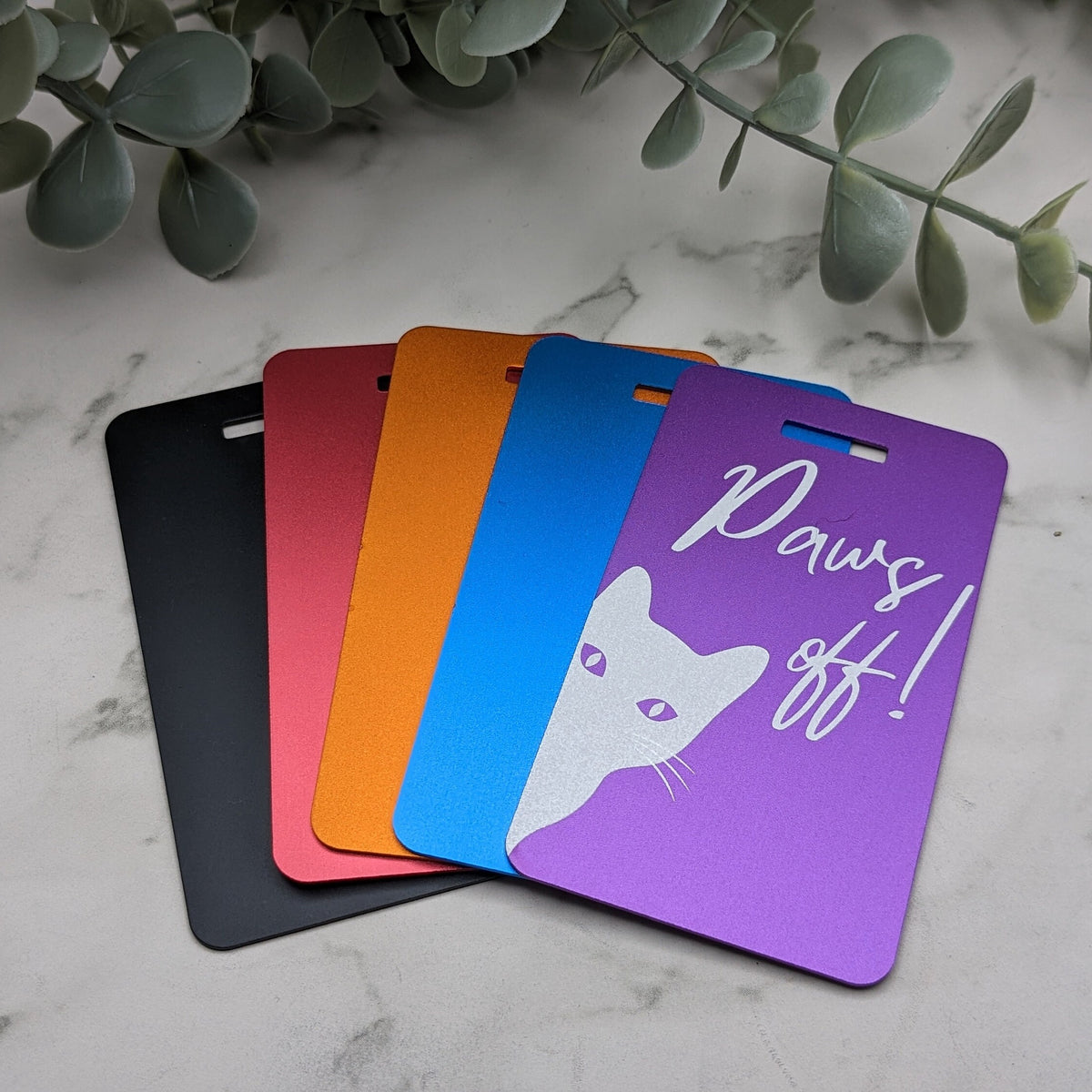 Custom Luggage PAWS OFF Kitty Cat Anodized Aluminum Metal High Quality! Great Gift! Funny Bag Tag Meow
