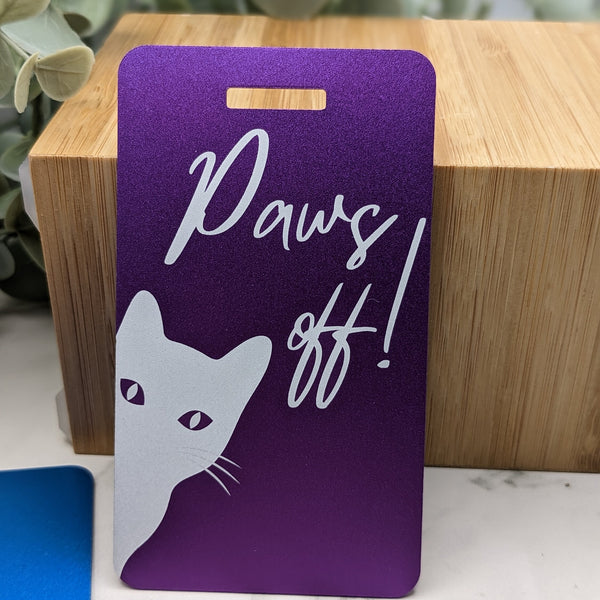Custom Luggage PAWS OFF Kitty Cat Anodized Aluminum Metal High Quality! Great Gift! Funny Bag Tag Meow