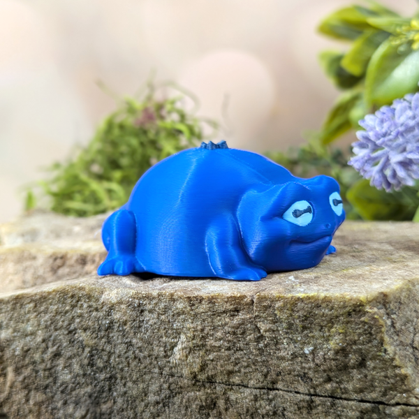 Right side view of Blueberry Frog showing its rounded profile and relaxed pose.