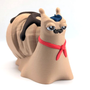 A very French looking snail with a blue beret, red tie, and a chocolate covered croissant for a shell.