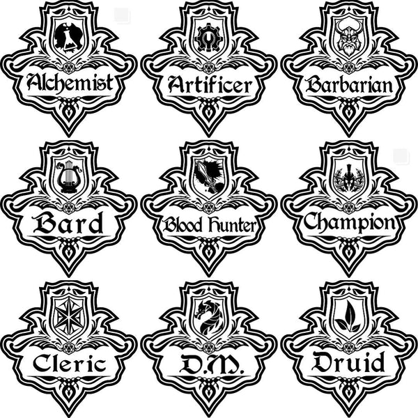 Dungeons and Dragons Coasters with Class Emblem Set of SIX faux leather black and silver D&D DnD Dungeon Master Gift Choose your Class!