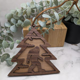 Sasquatch Christmas Tree Ornament - Hardwood Two-Layer Design with Black Walnut and Maple - Unique Bigfoot Holiday Decoration