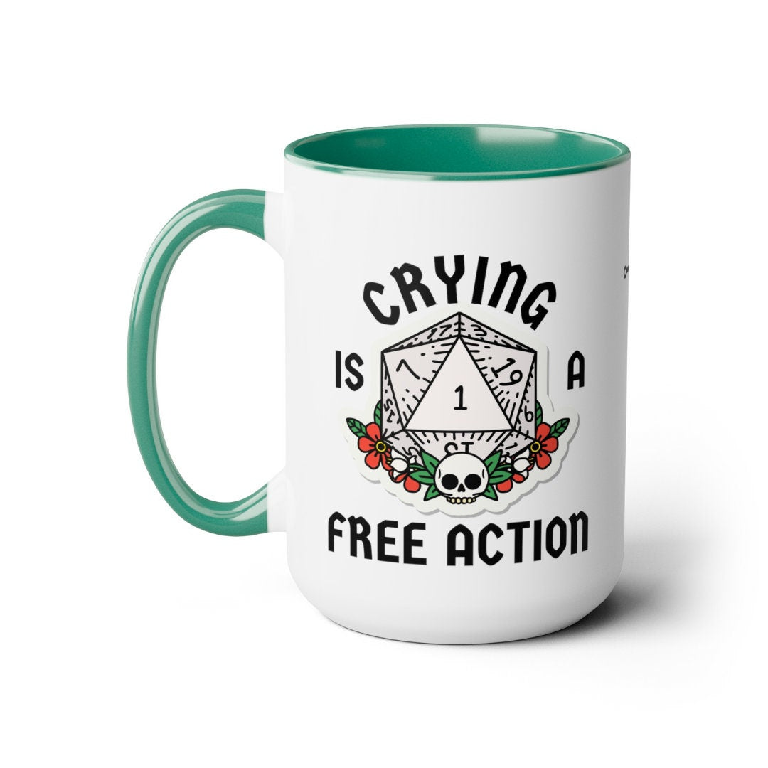 Dungeons and Dragons Mug Crying is a Free Action DnD Themed Mug Funny Gift for Dungeon Master Gift for DM Nerdy Coffee Mug Critical Fail RPG