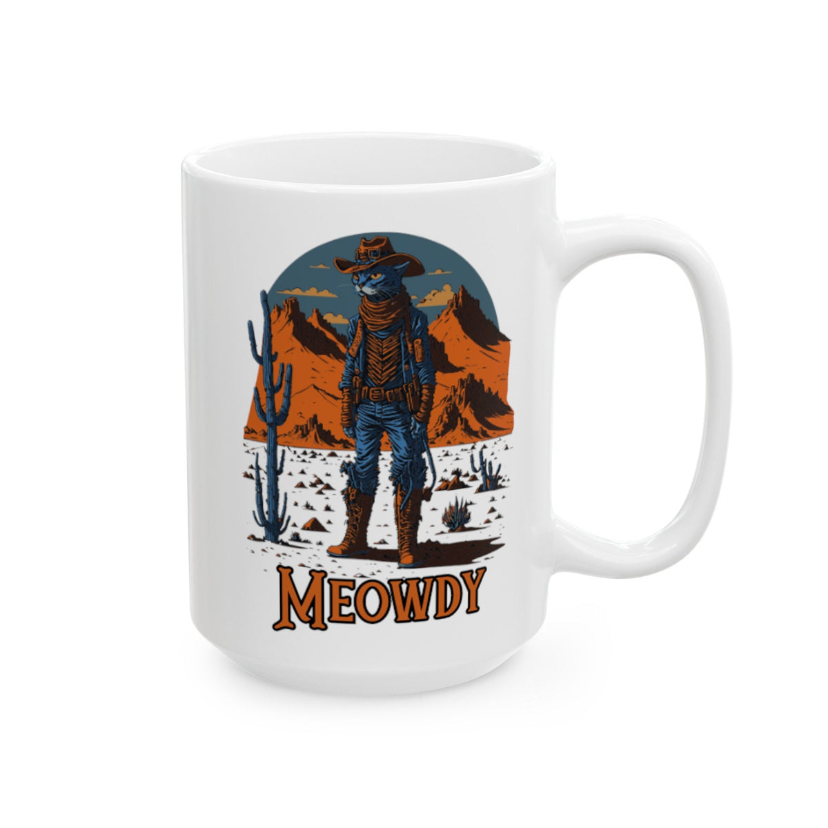 Meowdy Cat Mug Funny Meme Gift for Cat Lover Gift for Cat Dad Absurd Cat Mug for Cowboy, Country Western theme Ironic White Elephant Gift