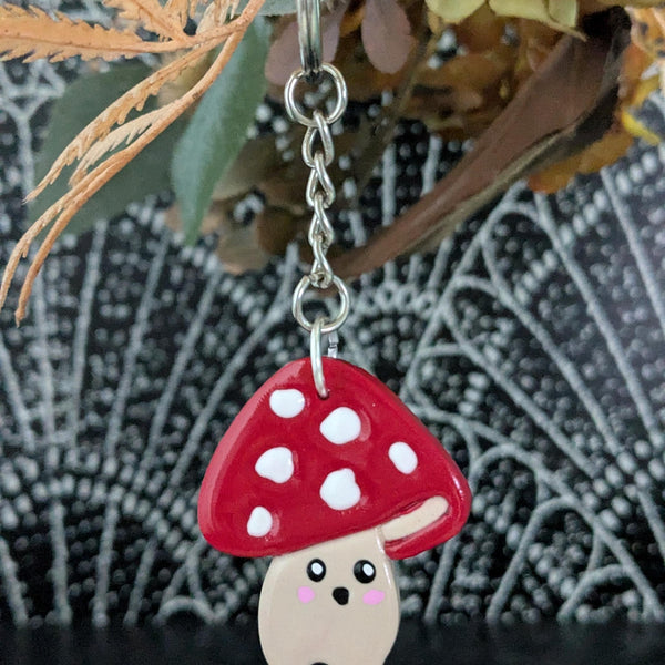 Mushroom Keychain for Mushroom Lovers Red and White Mushroom Keyring Kawaii Mushroom Backpack Buddy