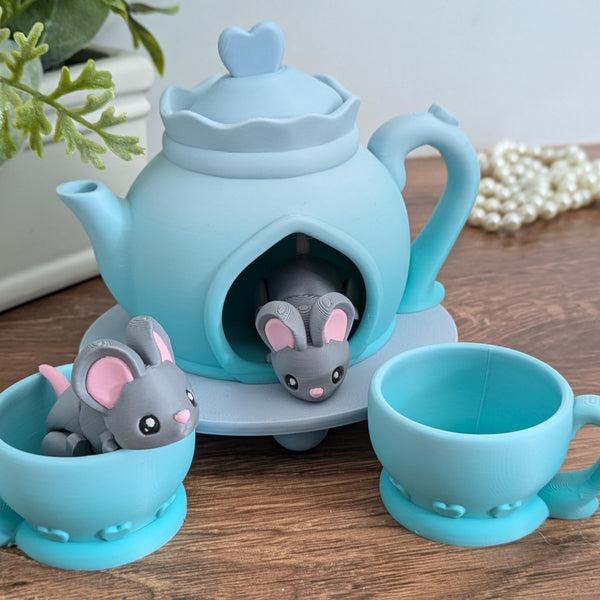 CUSTOMIZABLE Cute Mouse and Tea Set Adorable Mice Desk Toy Fidget Custom Mouse Tea Pot and Teacups Fidget Toy