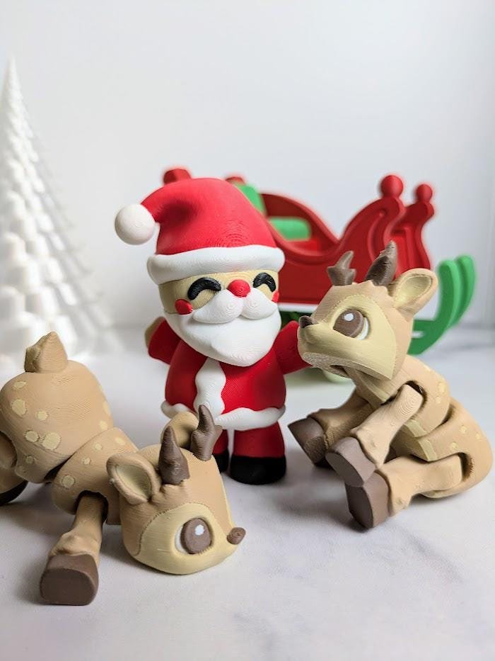 Cute Santa and Reindeer Sleigh Playset Adorable Christmas Desk Toy Fidget Holiday Desk Decoration Santa Rudolph Coworker Gift Santa Claus