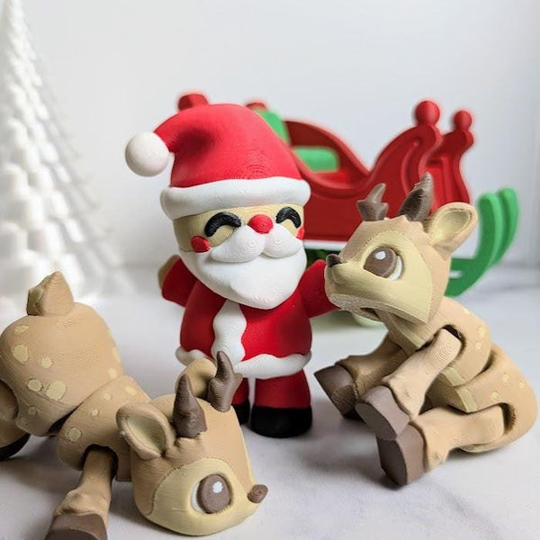 Cute Santa and Reindeer Sleigh Playset Adorable Christmas Desk Toy Fidget Holiday Desk Decoration Santa Rudolph Coworker Gift Santa Claus