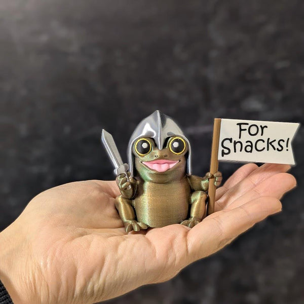 Sir Glorb Frog Knight – Funny Fantasy Figurine with Sword and Flag, Cute Frog Decor, Nerdy Desk Buddy, Miniature Frog Statue
