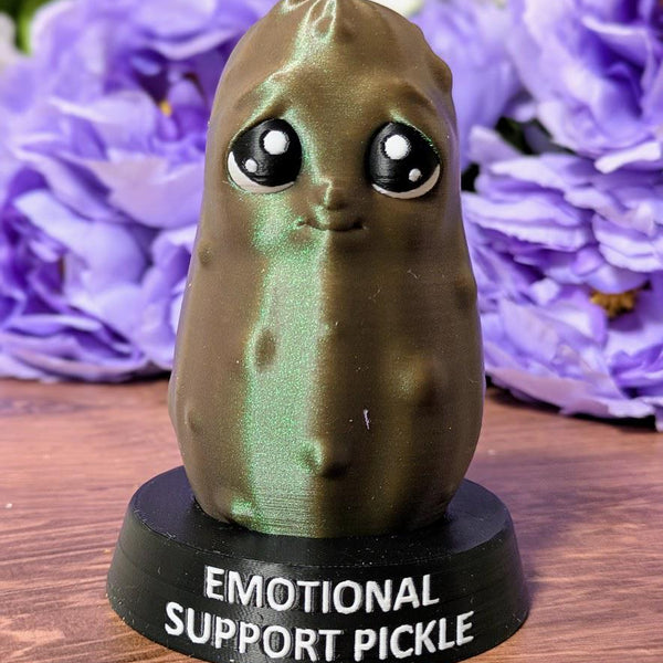 Emotional Support Pickle – Funny Desk Buddy Gift, Sparkly Green Pickle Figurine, Weird 3D Printed Pickle Decor, Anxiety Relief Gift