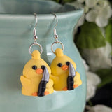 Stabby Duck Earrings – Funny Duck Jewelry with Knife – Weird Gift, Cute but Deadly Earrings, 3D Printed Animal Earrings