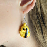 Stabby Duck Earrings – Funny Duck Jewelry with Knife – Weird Gift, Cute but Deadly Earrings, 3D Printed Animal Earrings