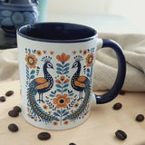 Peacock Mug Folk Art Mug with Vintage Aesthetic for Peacock Lovers Eclectic Scandinavian Folk Art Bohemian Bird Mug Elegant & Unique Design