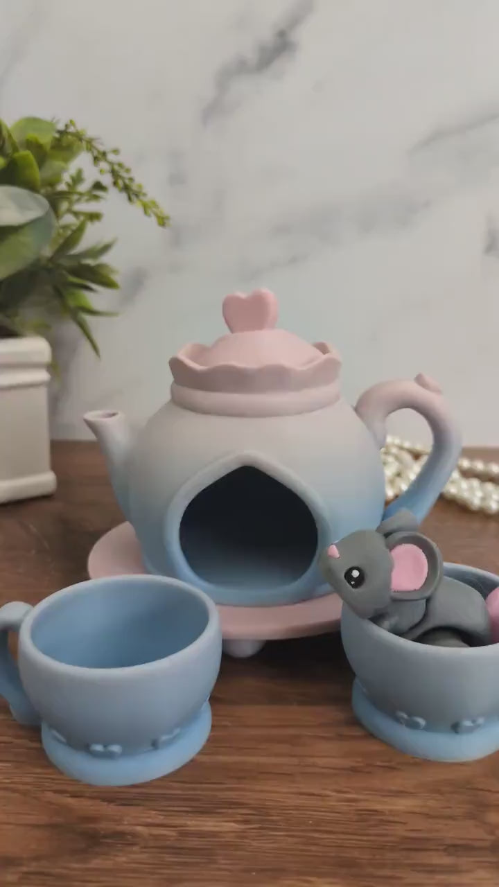 CUSTOMIZABLE Cute Mouse and Tea Set Adorable Mice Desk Toy Fidget Custom Mouse Tea Pot and Teacups Fidget Toy