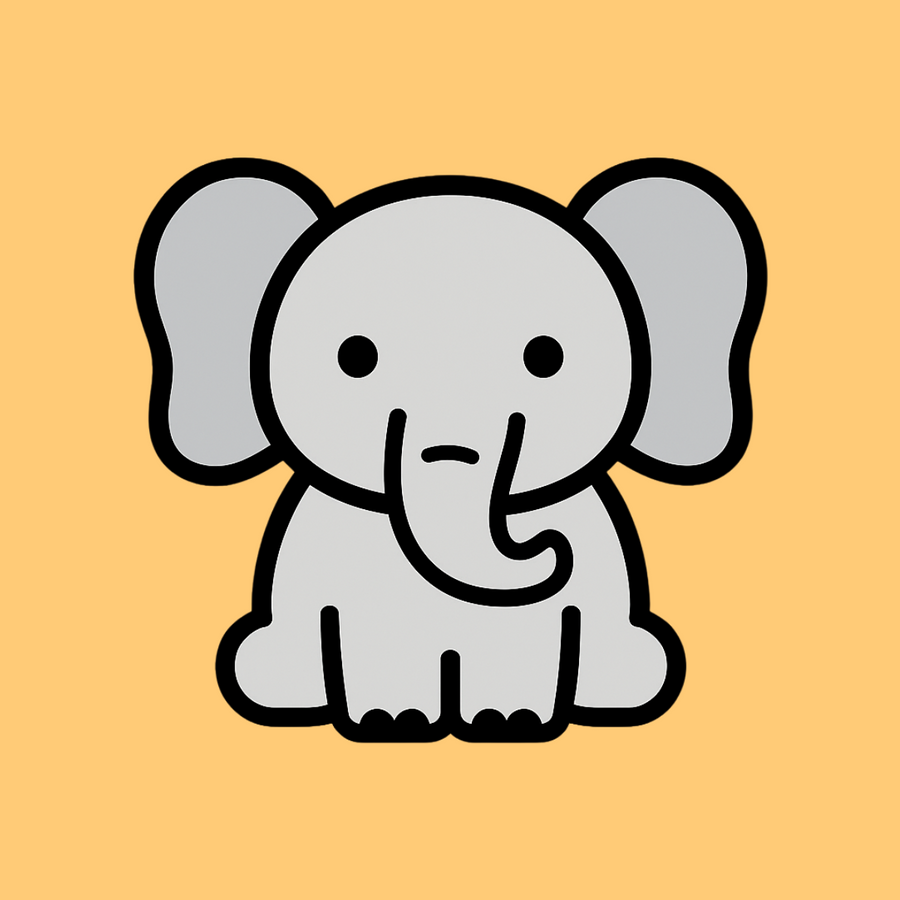 An icon for the White Elephant Gifts collection, depicting a white elephant on a yellow background.